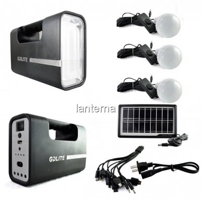 Kit Solar cu Lampa U, USB, 3 Becuri 6V 4Ah GDLite1