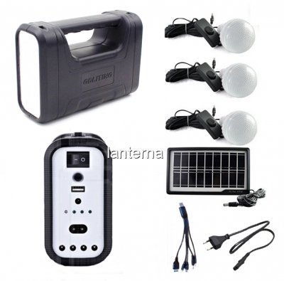 Kit Solar Lanterna LED, USB, 3 Becuri, 6V 4Ah GDLite GD8017C