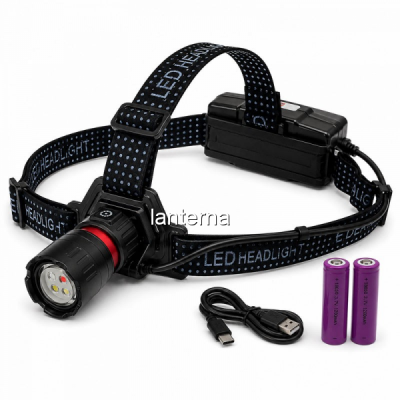Lanterna Frontala LED 4 Culori Acumulator 18650 USB-C Zoom 19B019 XXM