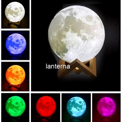 Moon Lamp 3D 15cm Lampa Luna LED Multicolor Stand Lemn USB
