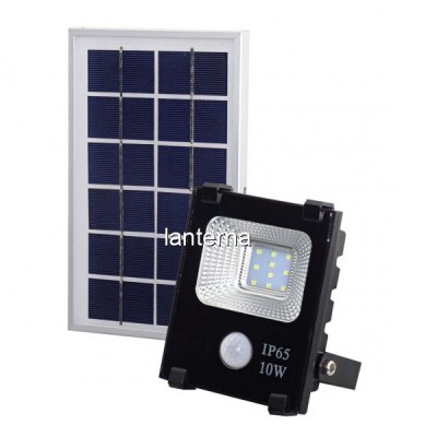 Proiector LED 10W Alb Rece cu Panou Solar si Senzor de Miscare WT