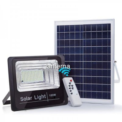 Proiector LED SMD 100W Alb Rece cu Panou Solar si Telecomanda IP66 WT