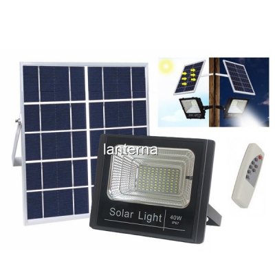 Proiector LED SMD 40W Alb Rece Panou Solar Telecomanda IP66 18D035 XXM