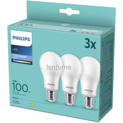 Set 3 becuri LED Philips A67 E27 13W 230V 6500K MNR5221