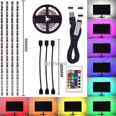 Set 4 Benzi LED RGB USB pentru Iluminare Ambientala cu Telecomanda